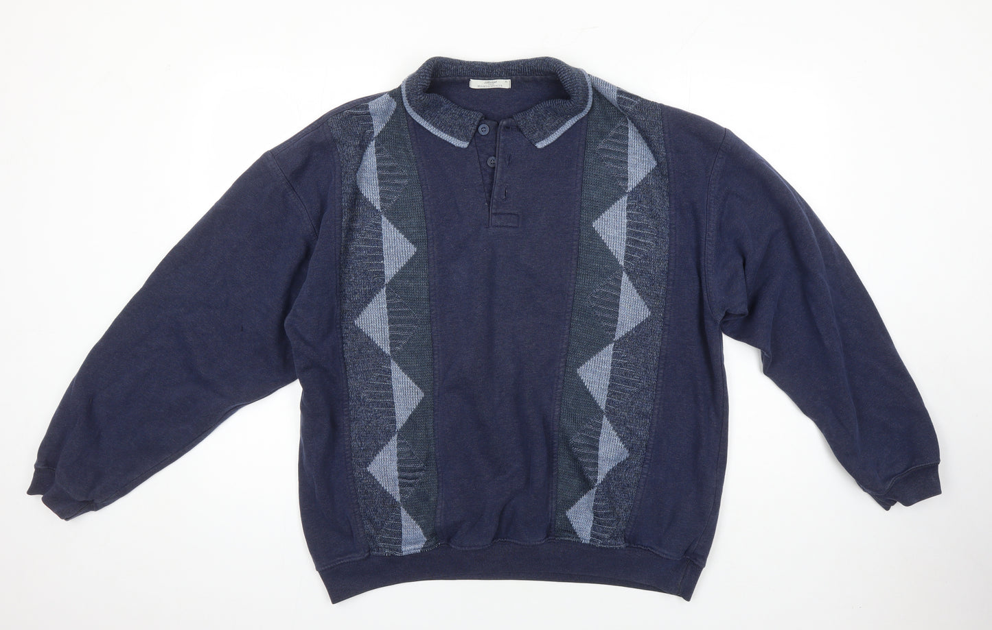 St Michael Mens Blue Argyle/Diamond Cotton Pullover Sweatshirt Size XL