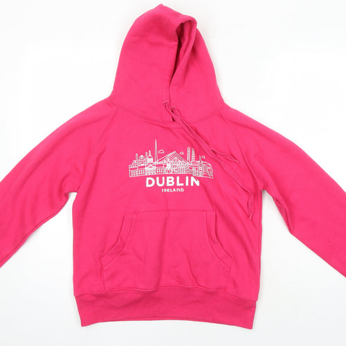 Lady Fit Hood Womens Pink Houndstooth Cotton Pullover Hoodie Size M - Dublin