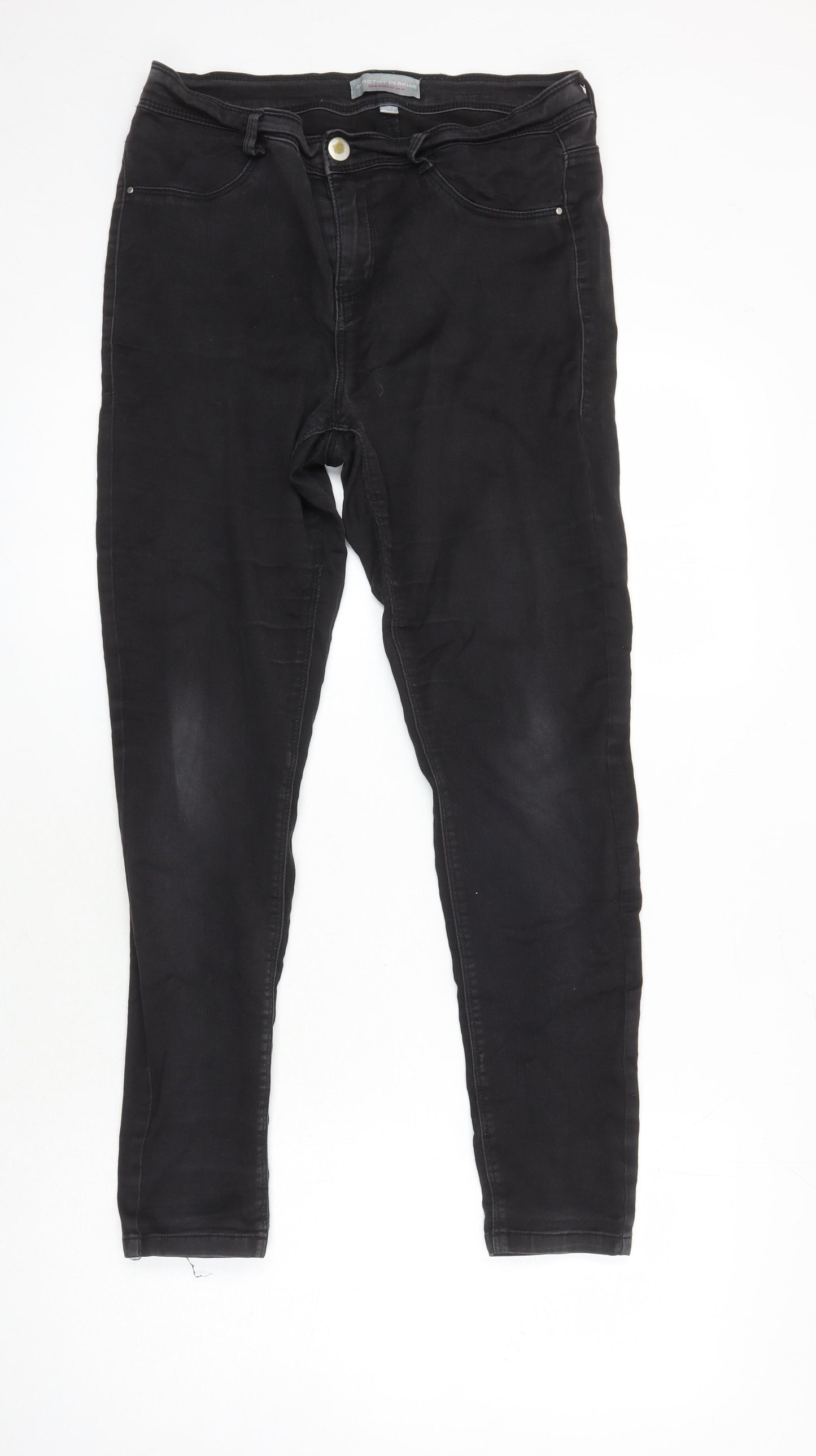 Dorothy Perkins Womens Black Cotton Straight Jeans Size 14 L27 in Regular