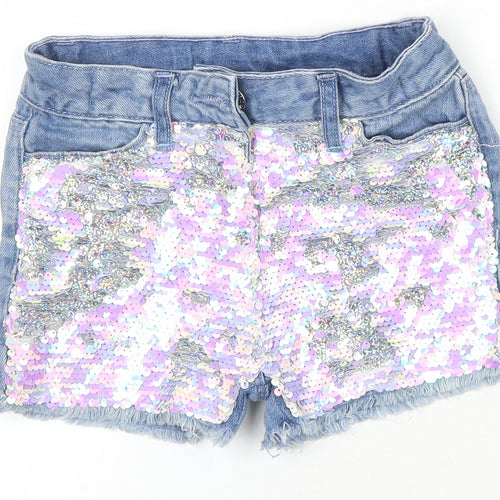 I love girlswear Girls Blue 100% Cotton Hot Pants Shorts Size 6 Years Regular - Sequin Detail