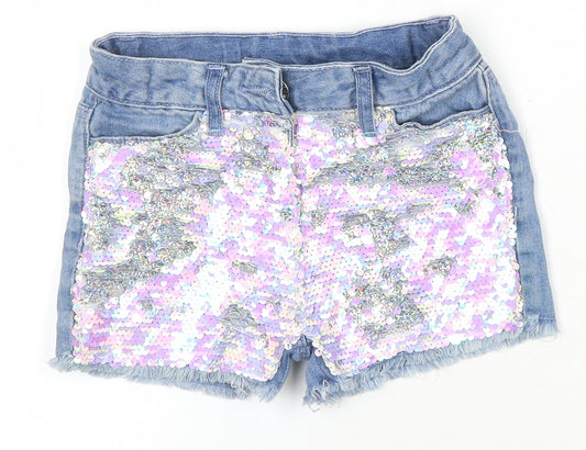 I love girlswear Girls Blue 100% Cotton Hot Pants Shorts Size 6 Years Regular - Sequin Detail