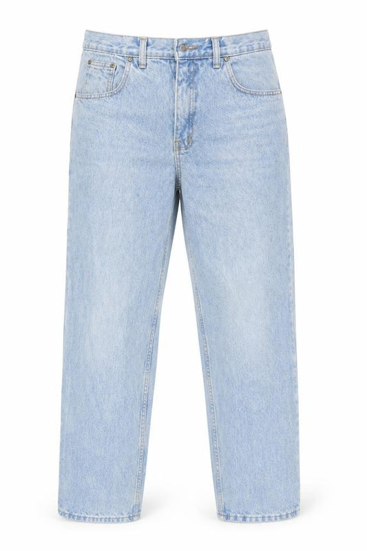 Front view of Denim Company women’s blue cotton mom jeans, size UK 34, in, 27.5-inch leg regular