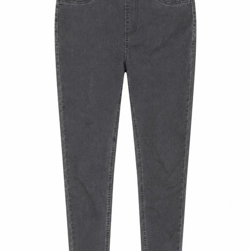 M&S Womens Grey Herringbone Cotton Jegging Jeans Size 10 L24 in Regular - Elasticated Waist