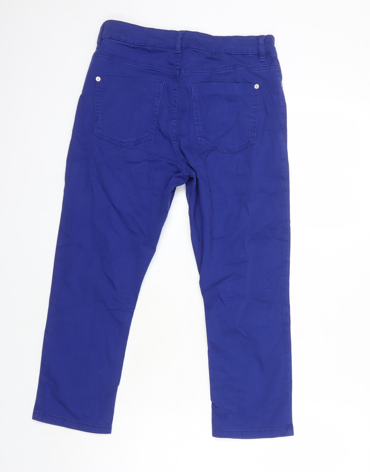 M&S Womens Blue Cotton Cropped Jeans Size 10 L21 in Regular