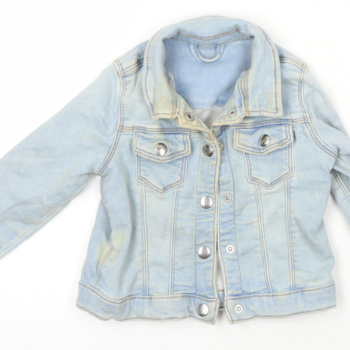 Matalan Girls Blue Jacket Size 2-3 Years Snap - Distressed Look