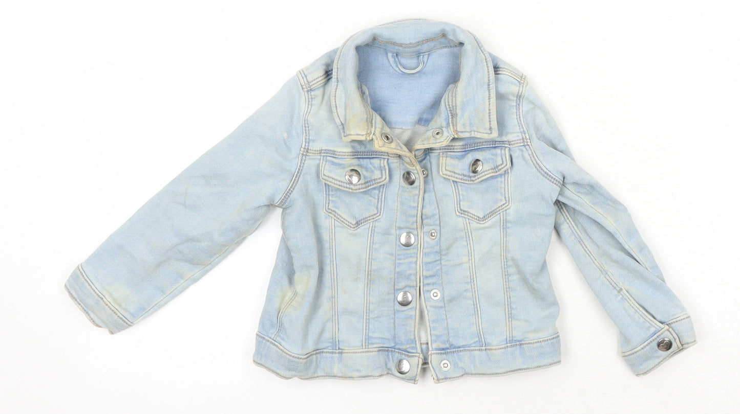 Matalan Girls Blue Jacket Size 2-3 Years Snap - Distressed Look