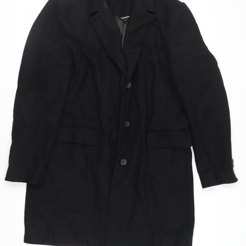 Topman Mens Black Overcoat Coat Size XL Button