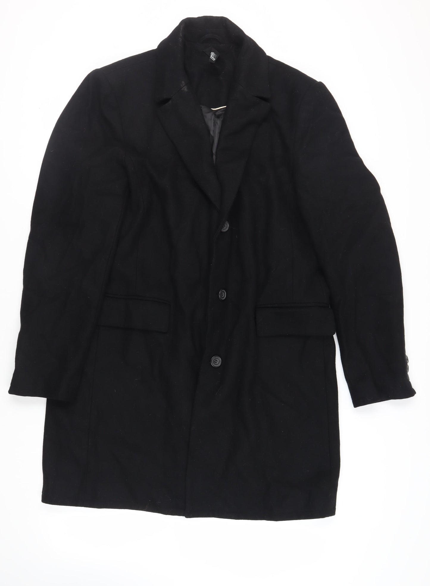 Topman Mens Black Overcoat Coat Size XL Button