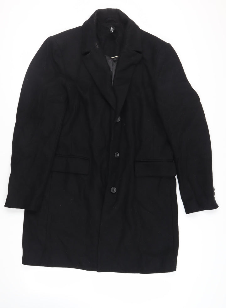 Topman Mens Black Overcoat Coat Size XL Button