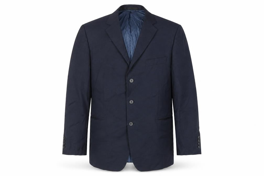Front view of Marks & Spencer men’s blue wool jacket suit jacket, size 44, regular