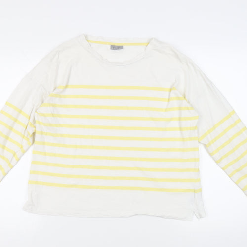 Oliver Bonas Womens White Striped Cotton Basic T-Shirt Size 14 Round Neck