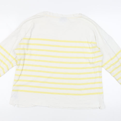 Oliver Bonas Womens White Striped Cotton Basic T-Shirt Size 14 Round Neck