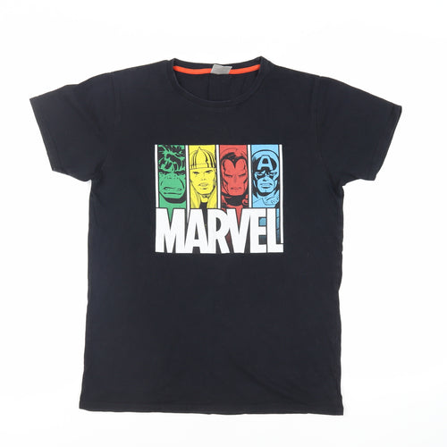 Marvel Boys Black Cotton Pullover T-Shirt Size 13-14 Years Crew Neck Pullover