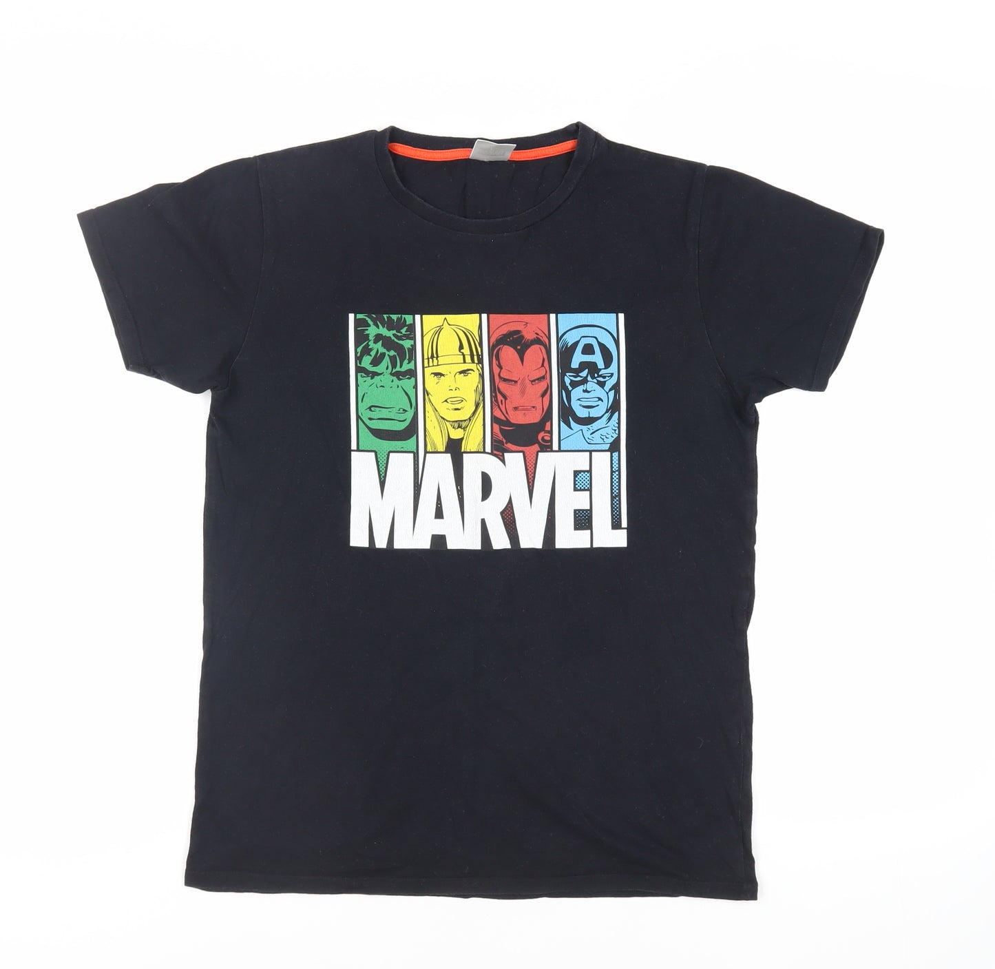 Marvel Boys Black Cotton Pullover T-Shirt Size 13-14 Years Crew Neck Pullover