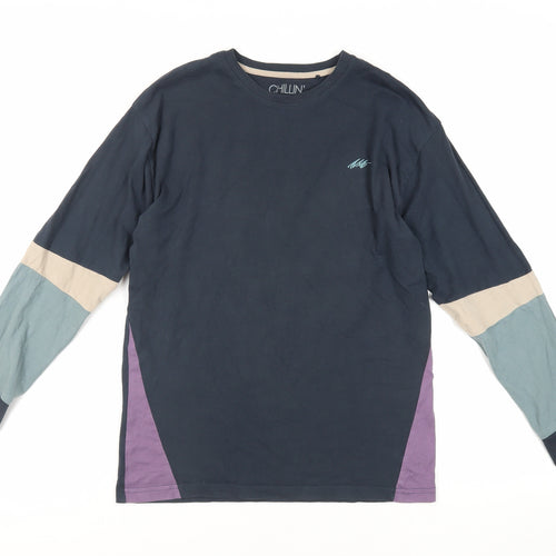 NEXT Boys Blue Colourblock Cotton Basic T-Shirt Size 13 Years Crew Neck Pullover