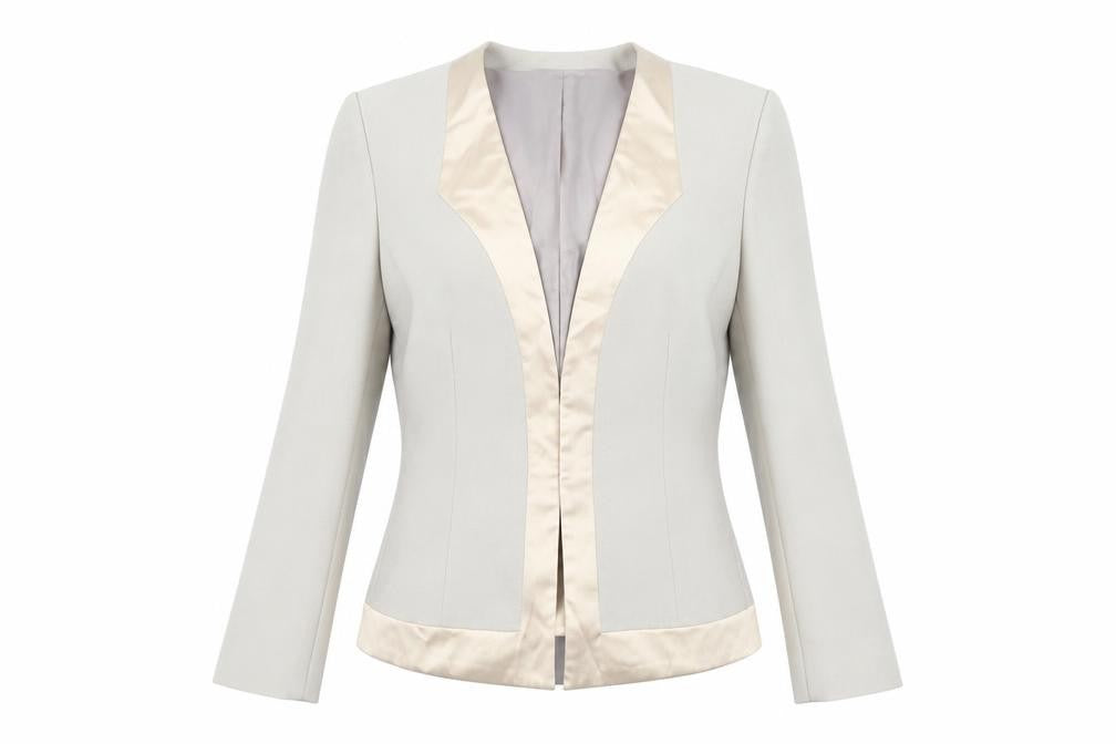 Front view of Hybrid women’s green jacket blazer, size UK 10, hook & eye