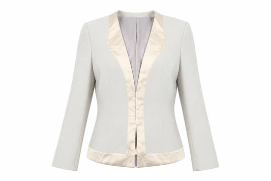 Front view of Hybrid women’s green jacket blazer, size UK 10, hook & eye