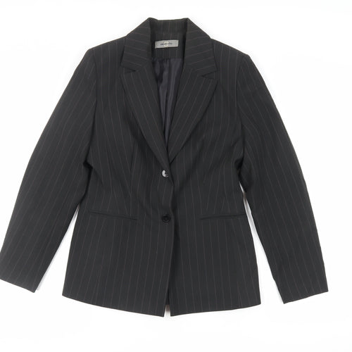 AMARANTO Womens Black Striped Jacket Blazer Size 12 Button