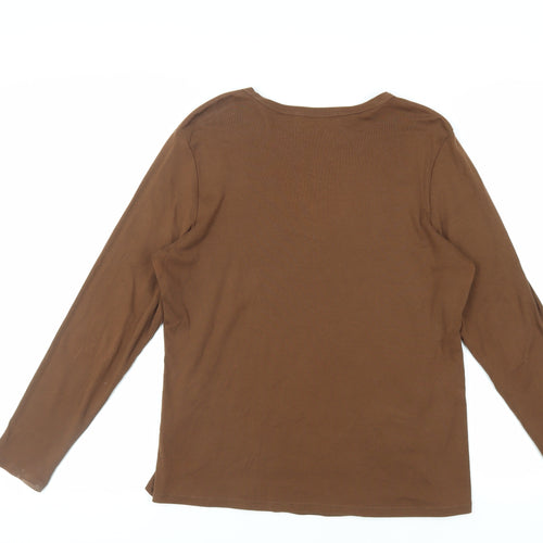 Marks and Spencer Womens Brown Cotton Basic T-Shirt Size 20 Crew Neck