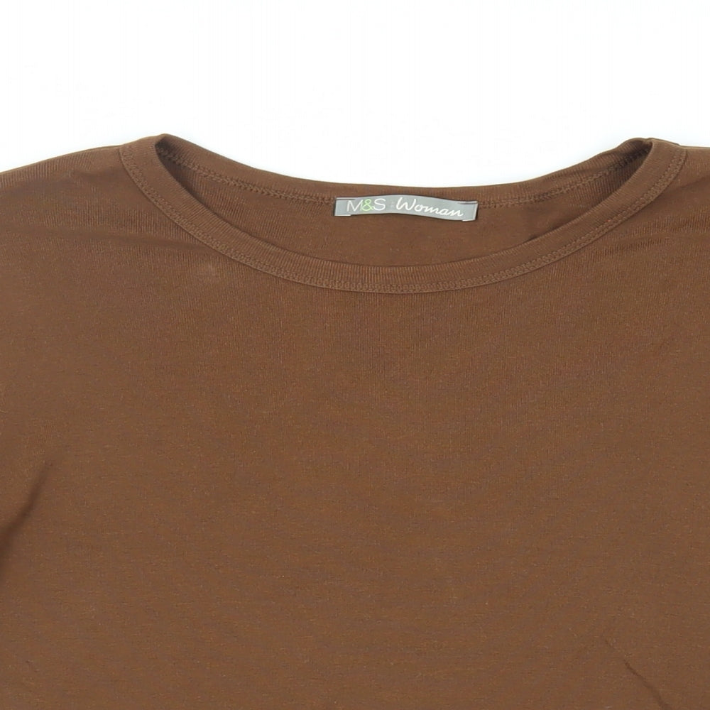Marks and Spencer Womens Brown Cotton Basic T-Shirt Size 20 Crew Neck