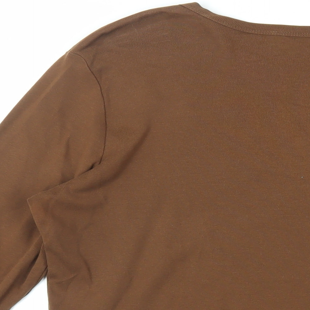 Marks and Spencer Womens Brown Cotton Basic T-Shirt Size 20 Crew Neck