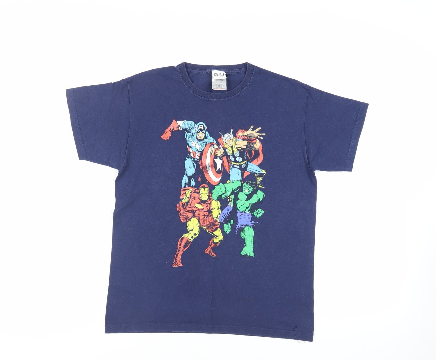 Marvel Boys Blue Cotton Pullover T-Shirt Size 12-13 Years Crew Neck Pullover - Justice League