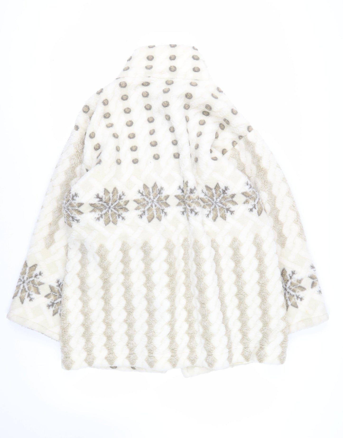 Zepla Womens Beige Geometric Overcoat Coat Size L Hook & Eye