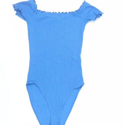 New Look Womens Blue Cotton Bodysuit One-Piece Size 10 Snap - Ribbed