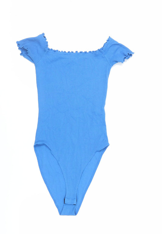 New Look Womens Blue Cotton Bodysuit One-Piece Size 10 Snap - Ribbed