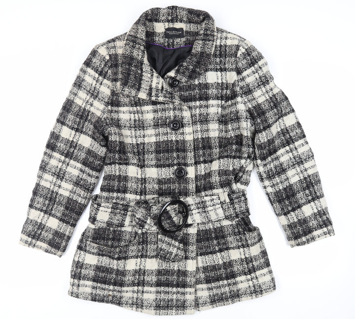 Debenhams Womens Grey Plaid Jacket Size 18 Button - Belted