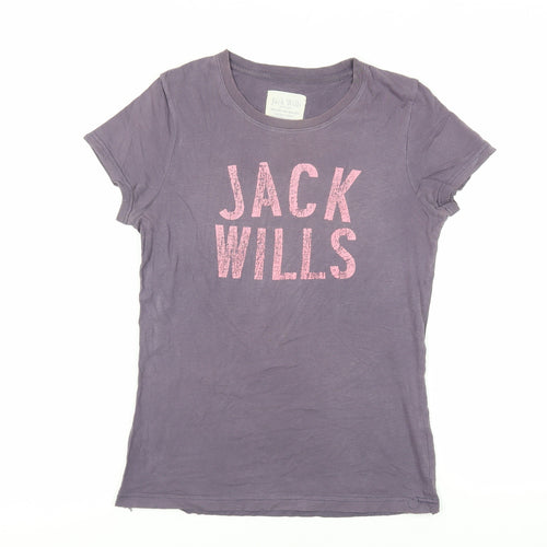 Jack Wills Womens Purple Cotton Basic T-Shirt Size 10 Crew Neck - Logo