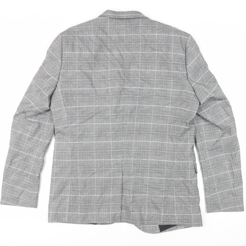 H&M Mens Grey Plaid Polyester Jacket Blazer Size 42 Regular