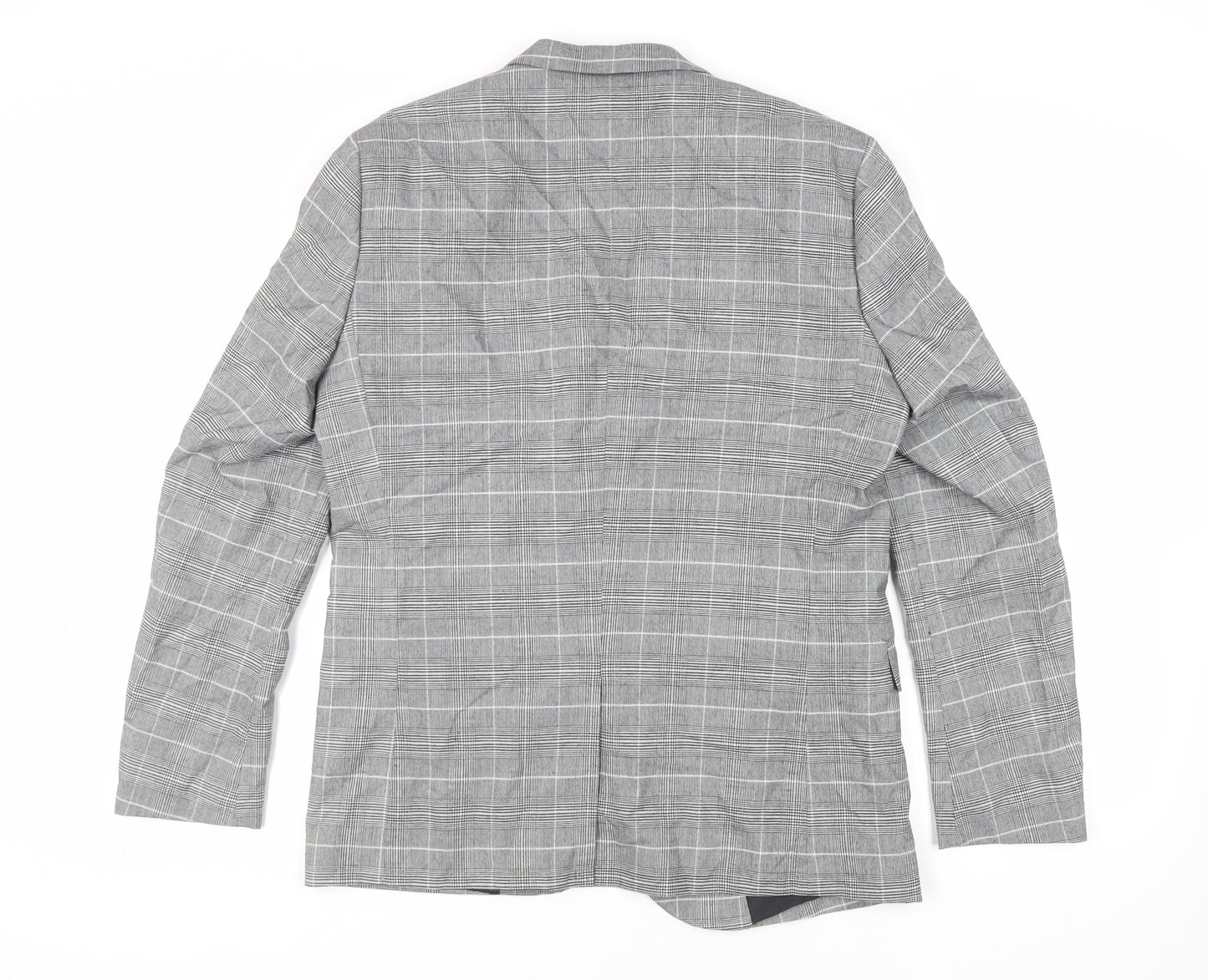 H&M Mens Grey Plaid Polyester Jacket Blazer Size 42 Regular