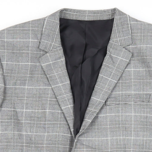 H&M Mens Grey Plaid Polyester Jacket Blazer Size 42 Regular