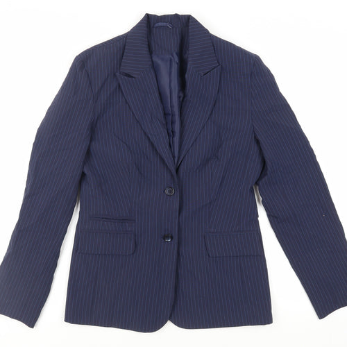 Etam Womens Blue Striped Jacket Blazer Size 12 Button