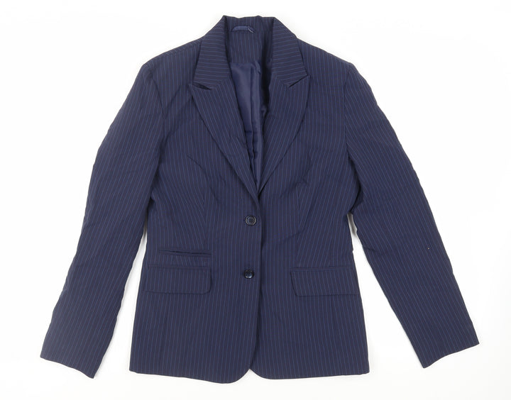 Etam Womens Blue Striped Jacket Blazer Size 12 Button