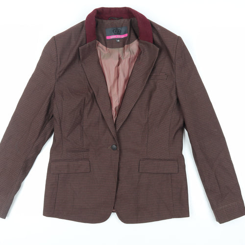 NEXT Womens Brown Geometric Jacket Blazer Size 14 Button