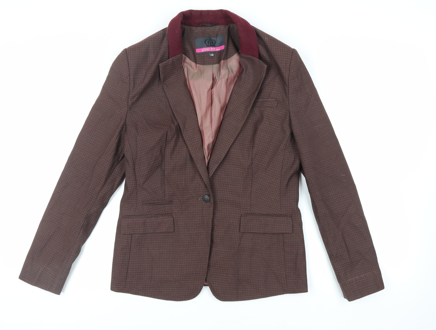NEXT Womens Brown Geometric Jacket Blazer Size 14 Button