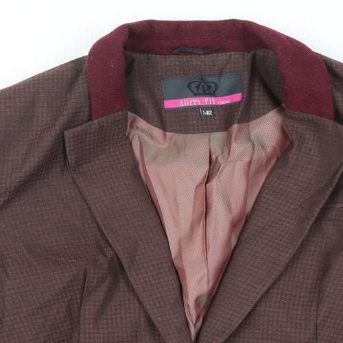NEXT Womens Brown Geometric Jacket Blazer Size 14 Button
