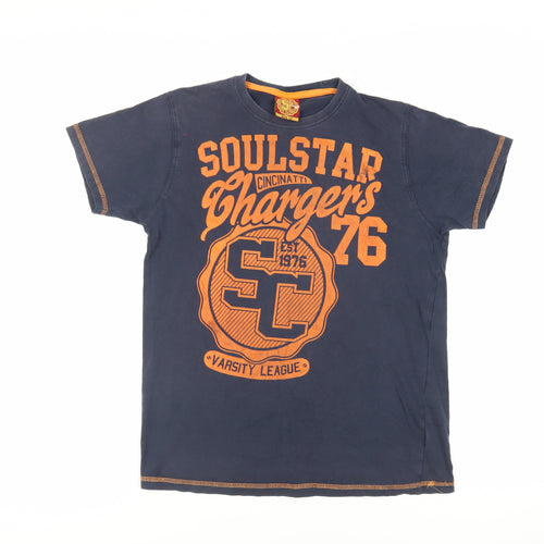 Soul Star Boys Blue Cotton Basic T-Shirt Size 13 Years Crew Neck Pullover