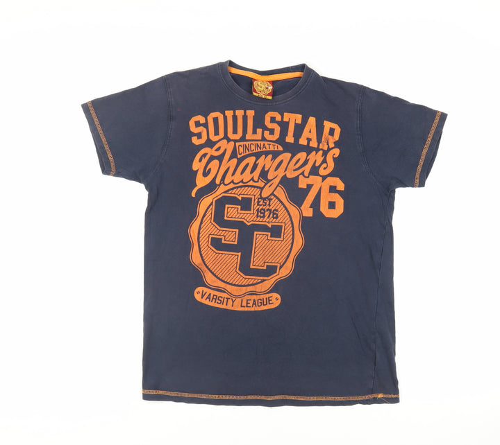 Soul Star Boys Blue Cotton Basic T-Shirt Size 13 Years Crew Neck Pullover