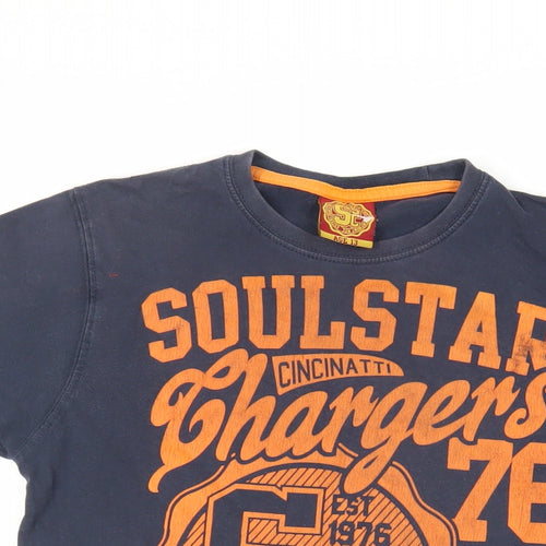 Soul Star Boys Blue Cotton Basic T-Shirt Size 13 Years Crew Neck Pullover