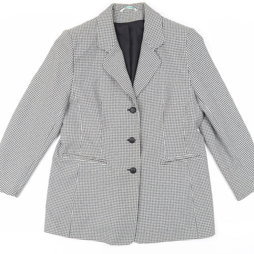Canda Womens Black Check Jacket Blazer Size 16 Button - Vintage