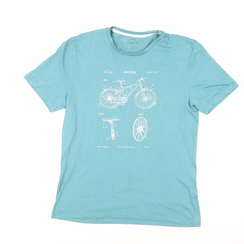 Marks and Spencer Mens Blue Cotton T-Shirt Size S Crew Neck - Bicycle Print