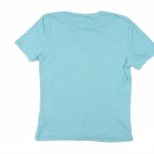 Marks and Spencer Mens Blue Cotton T-Shirt Size S Crew Neck - Bicycle Print
