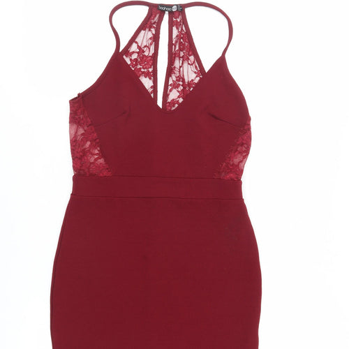 Boohoo Womens Red Polyester Mini Size 12 Scoop Neck Pullover - Lace Detail