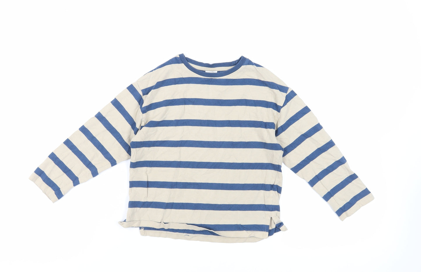 Zara Boys Beige Striped Cotton Basic T-Shirt Size 7 Years Crew Neck Pullover