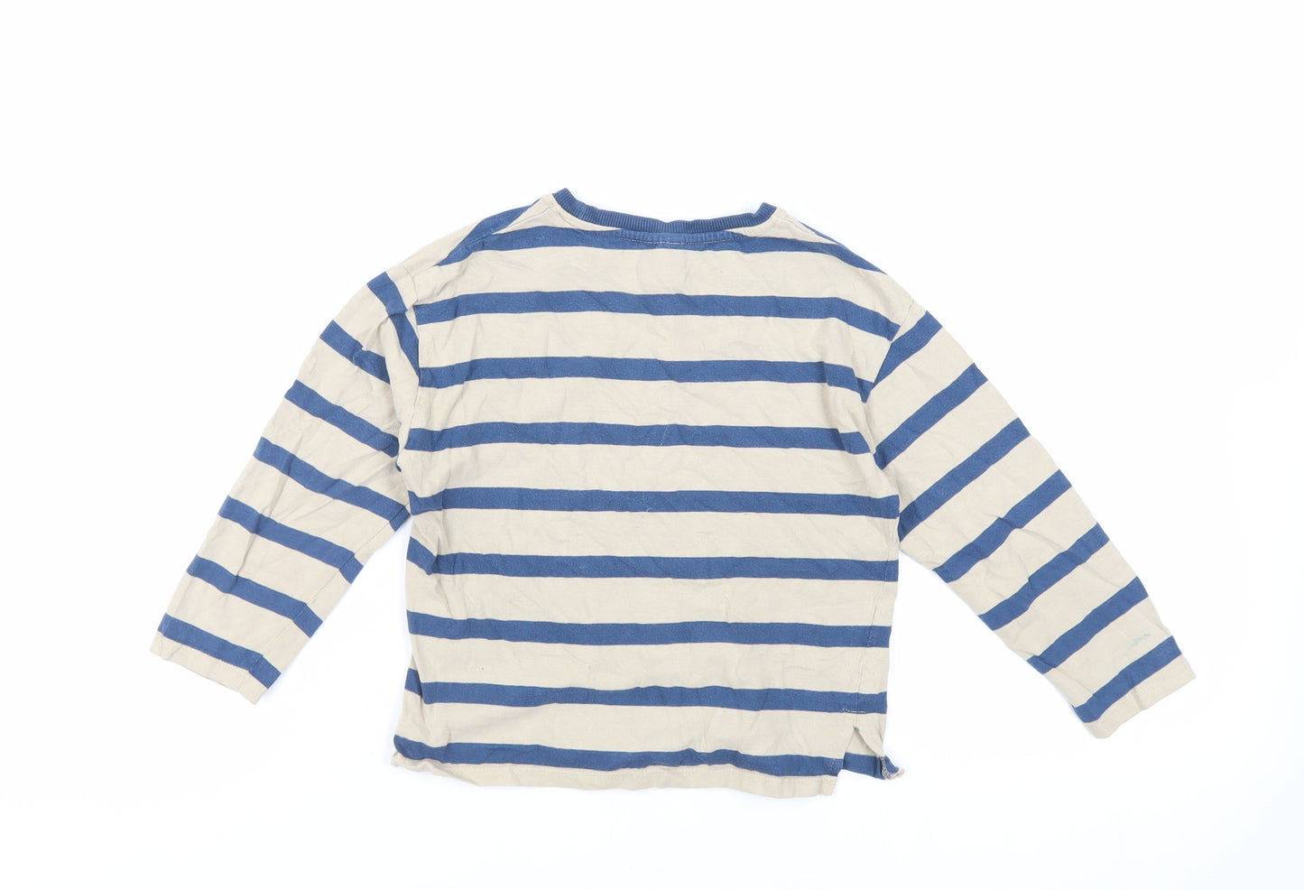 Zara Boys Beige Striped Cotton Basic T-Shirt Size 7 Years Crew Neck Pullover