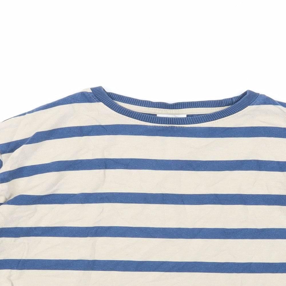Zara Boys Beige Striped Cotton Basic T-Shirt Size 7 Years Crew Neck Pullover