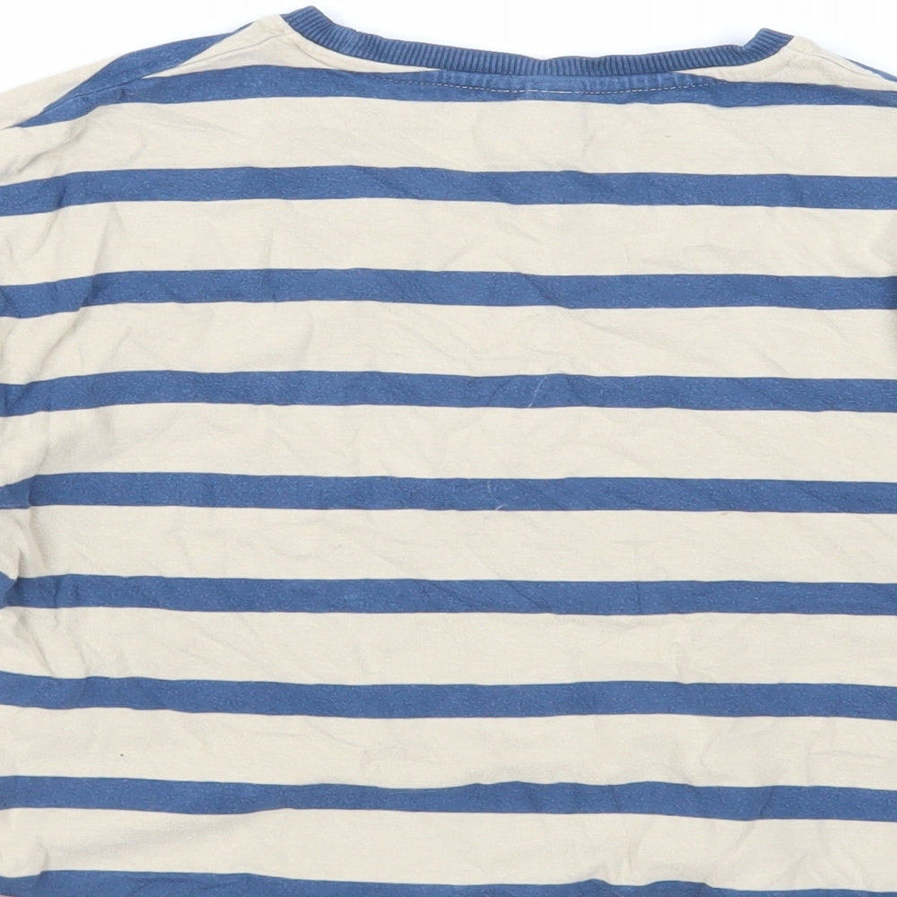 Zara Boys Beige Striped Cotton Basic T-Shirt Size 7 Years Crew Neck Pullover